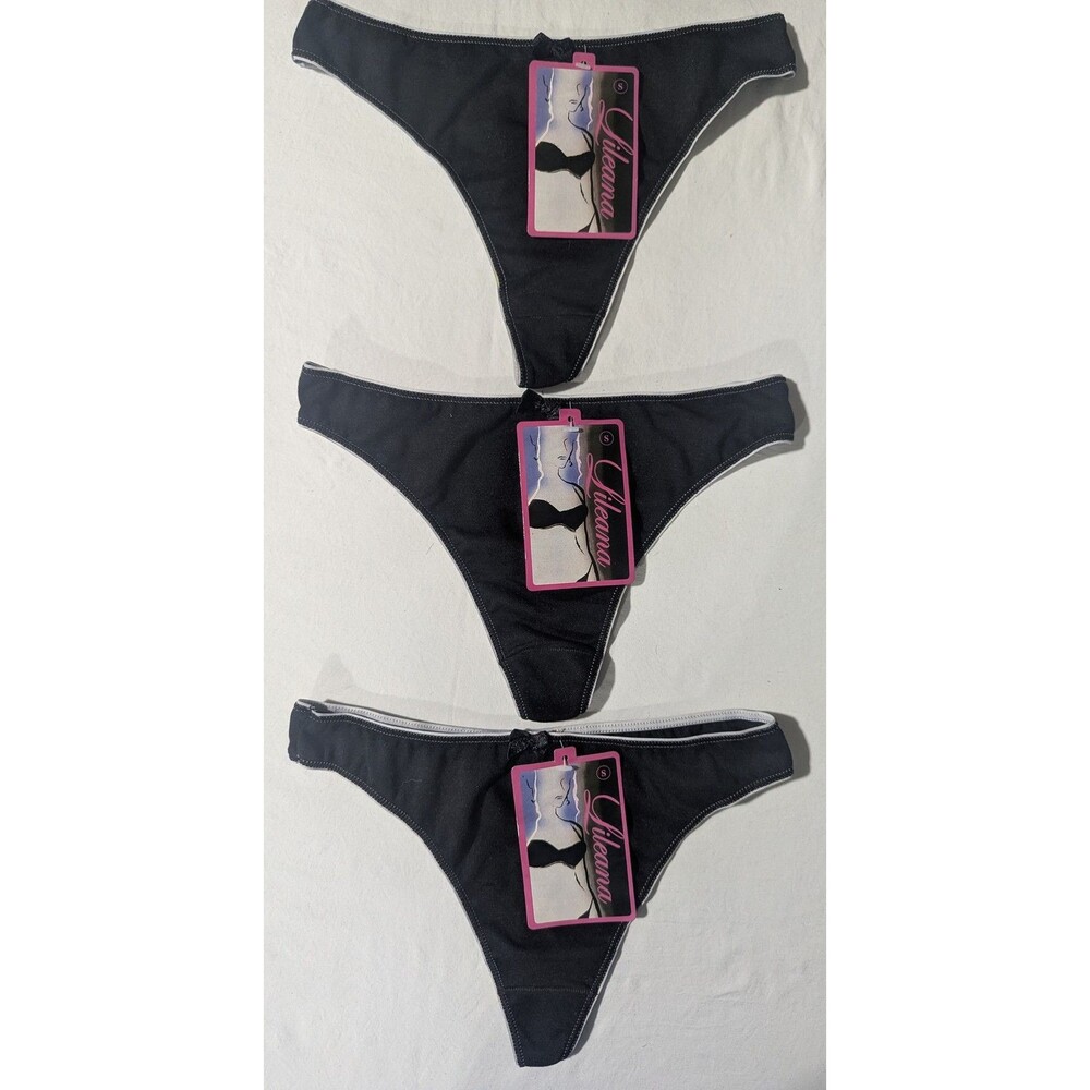 Lileana 3-Pack Women's Black Thong Panties Size S New with Tags